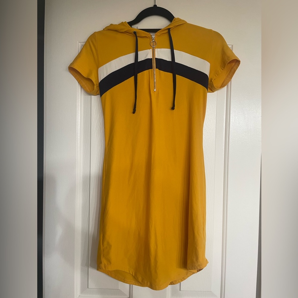 No Boundaries Mustard Hooded Zippered T-Shirt Dress